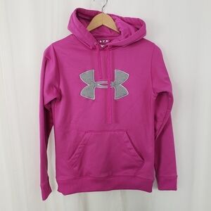 Under Armour pink hoodie sweatshirt gray logo size small fleece lined warm
